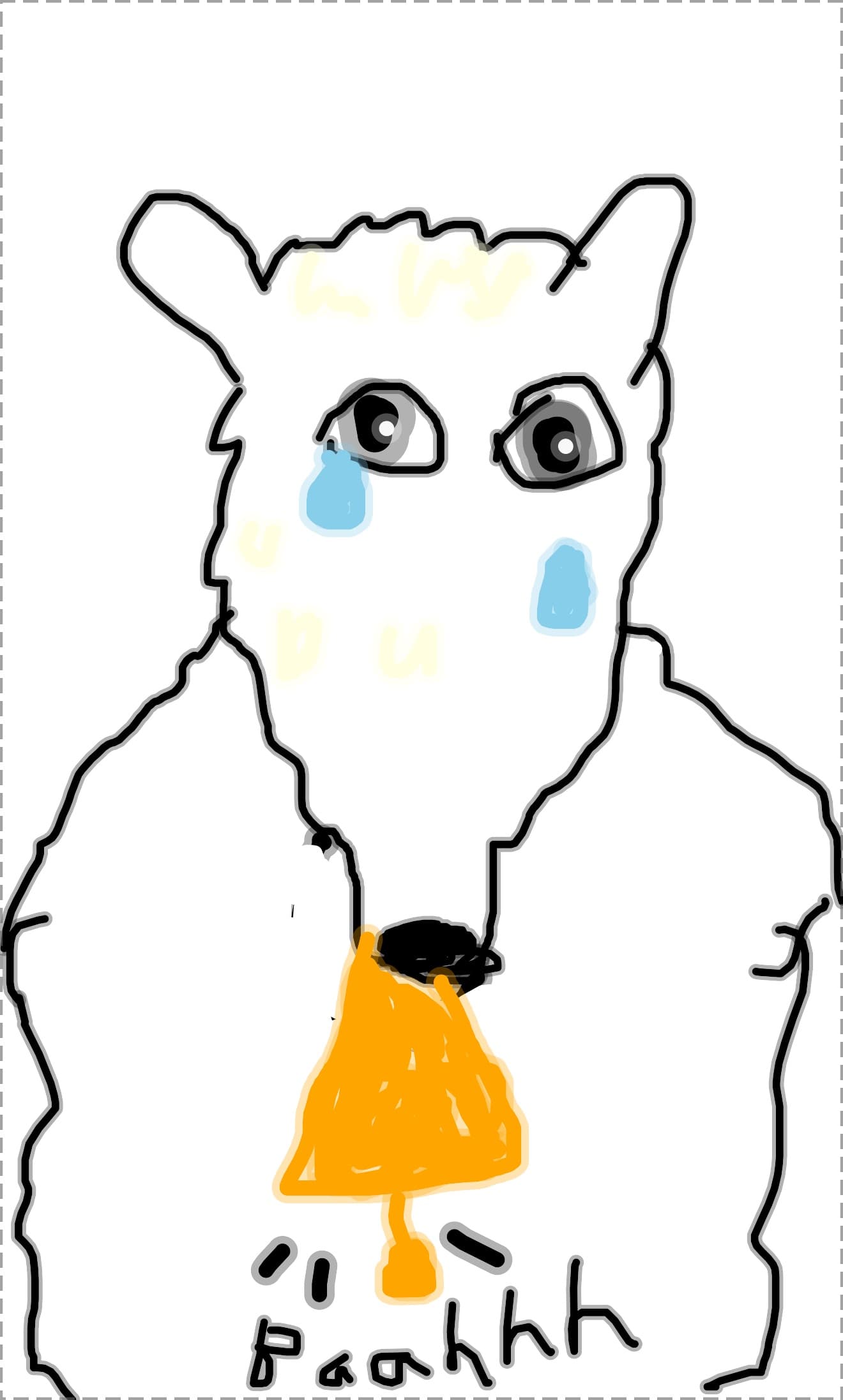 A drawing of a very sad lamb
