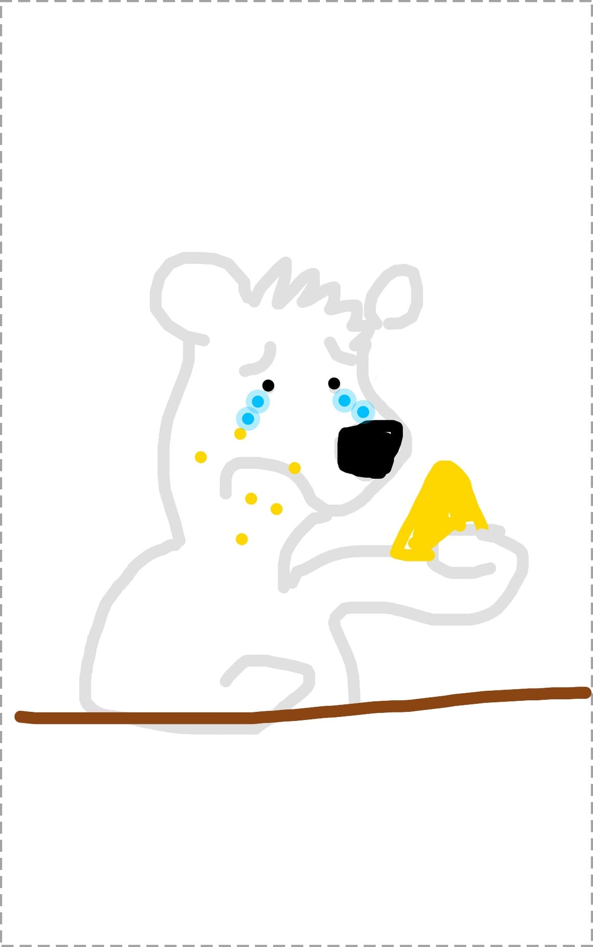A polar bear crying while holding a single tortilla chip